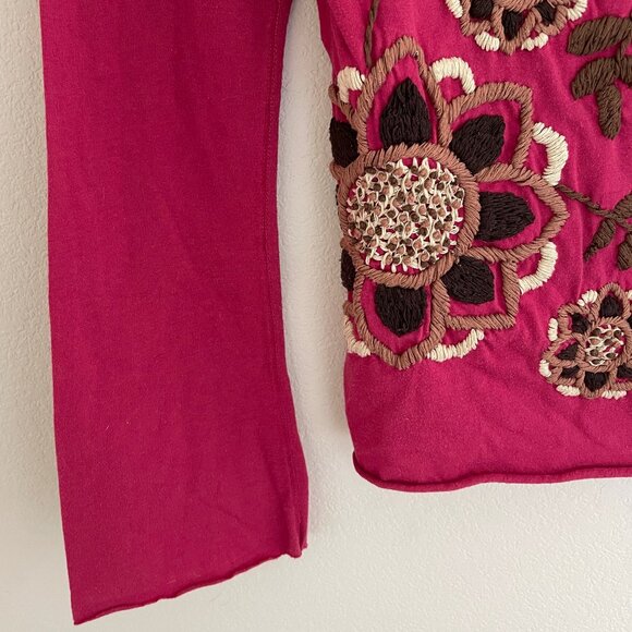 JOHNNY WAS JoyStick Deep Fuschia Hand Embroidered Top: Small (Pit to PIT 17") - Picture 5 of 6
